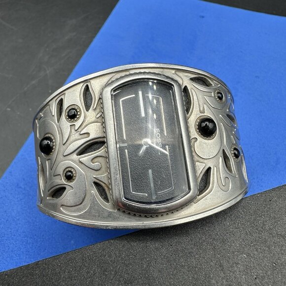 Vintage Fossil Womens Watch Wide Stainless Steel Cuff Leather Band 90’s Bracelet - Picture 12 of 15